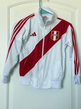 Peru FPF Soccer Track Jacket Red White Youth Size 8